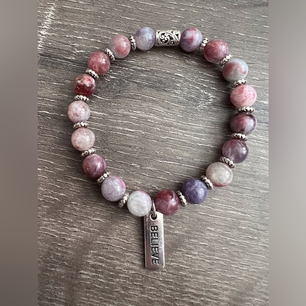 Plum Blossom Tourmaline with Believe silver charm.